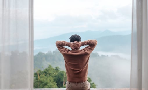 A leader de-stressing taking deep breaths