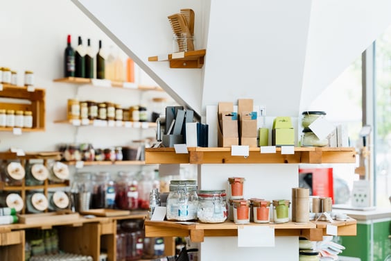 A promotional display of consumer packaged goods in a store